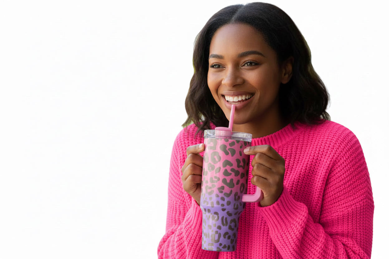 Pink Purple Cheetah Vibes Stainless Steel Tumbler