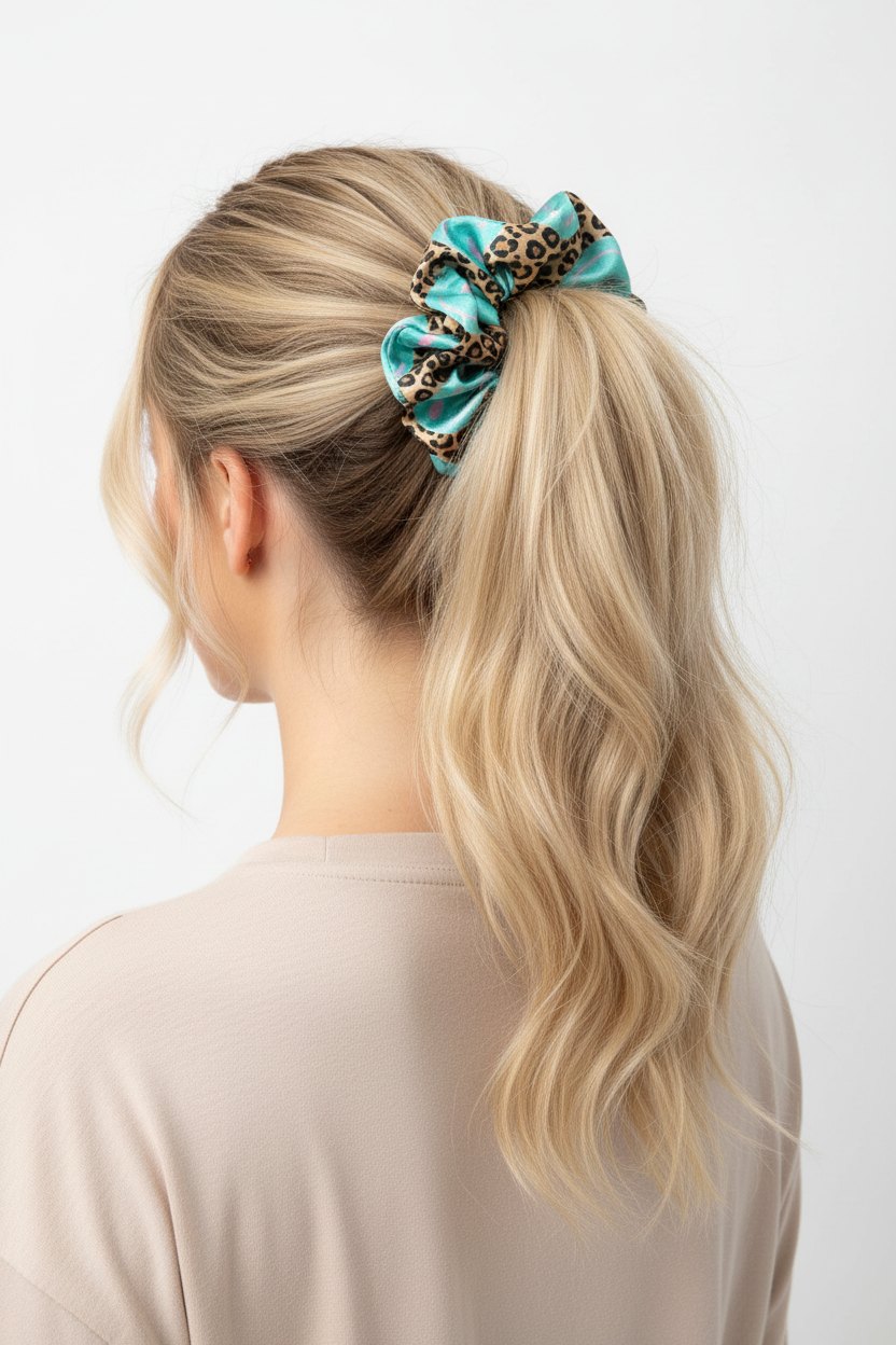 Smiley Face Cheetah Hair Scrunchie