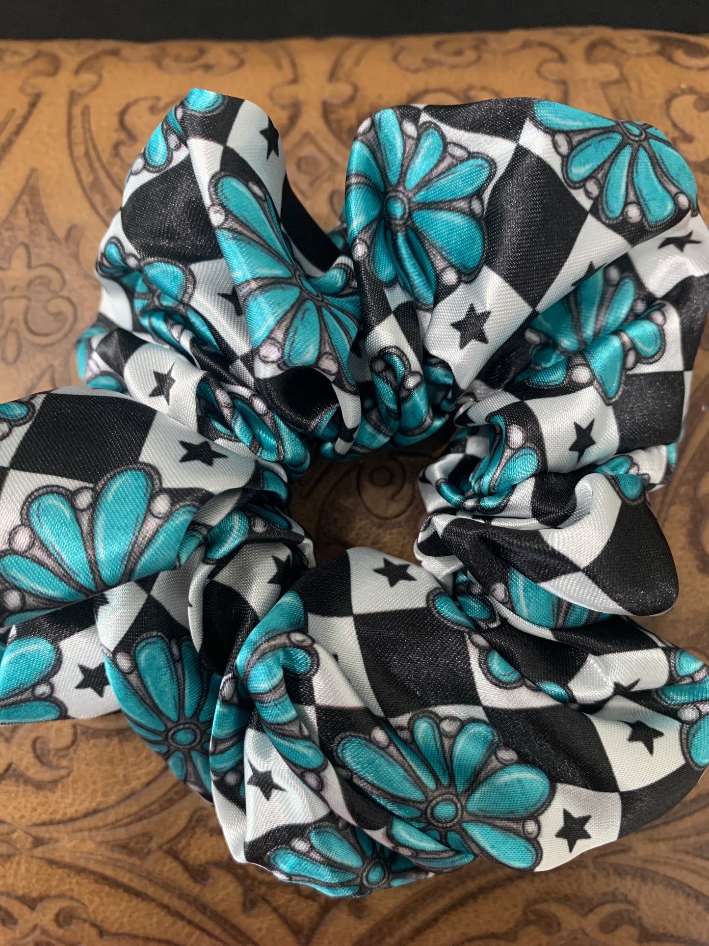 Checkered and Concho Hair Scrunchie