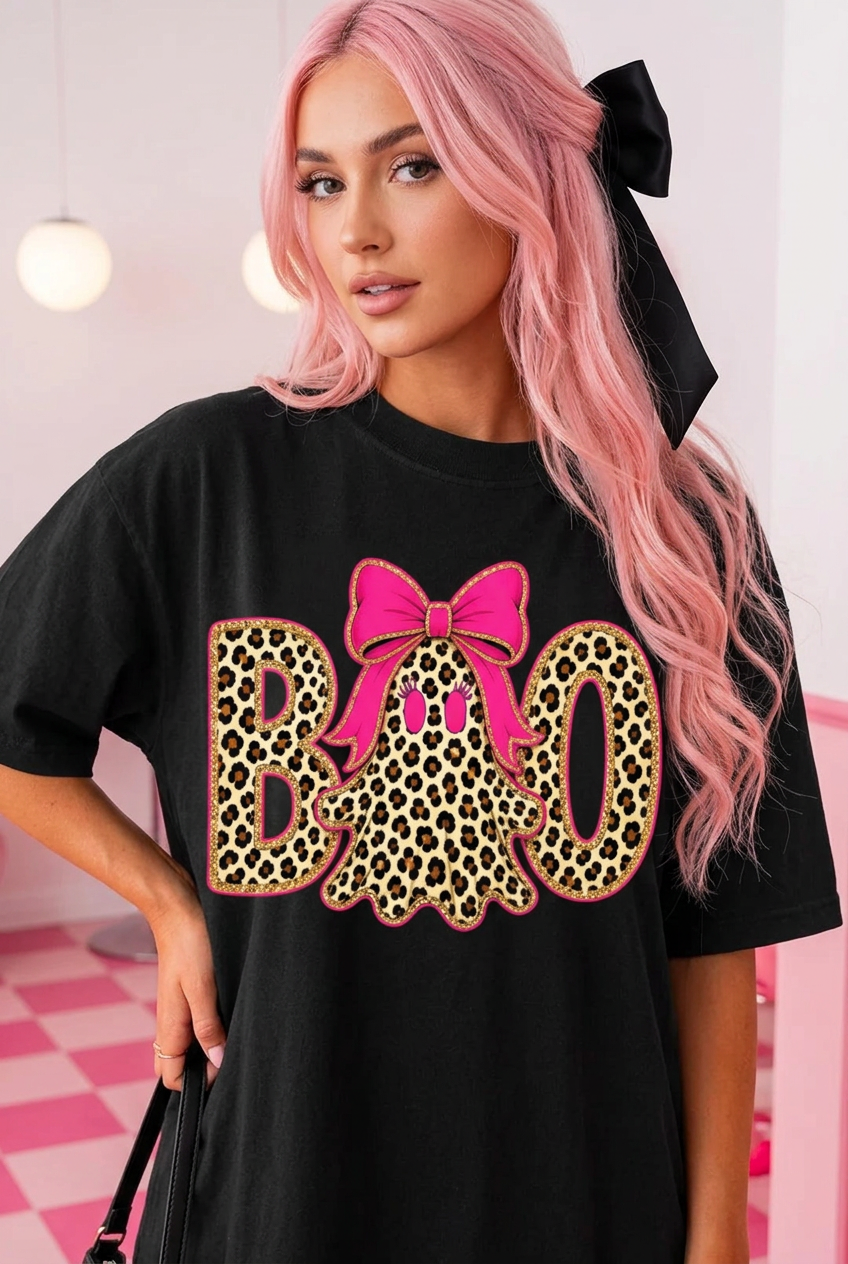 BOO Leopard Ghost Graphic Tshirt