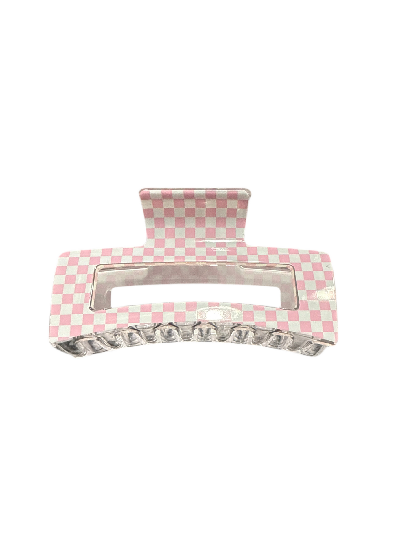 Pink Checkered Hair Claw Clips