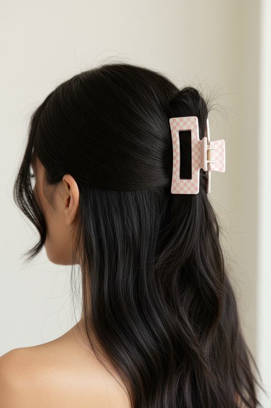 Pink Checkered Hair Claw Clips