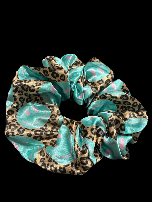 Smiley Face Cheetah Hair Scrunchie
