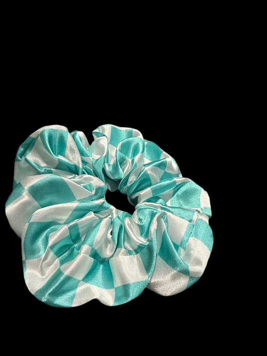 Turquoise Checkered Scrunchie