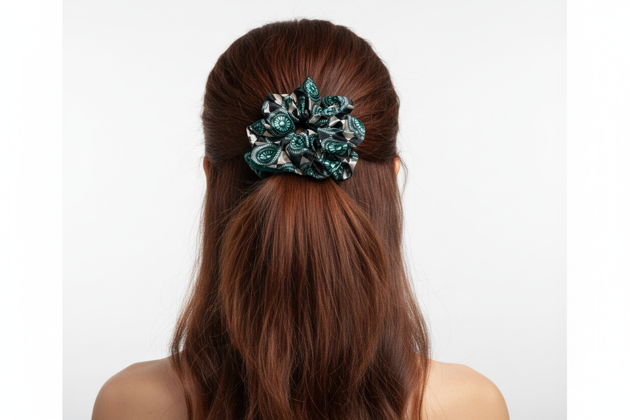 Checkered Concha Scrunchie