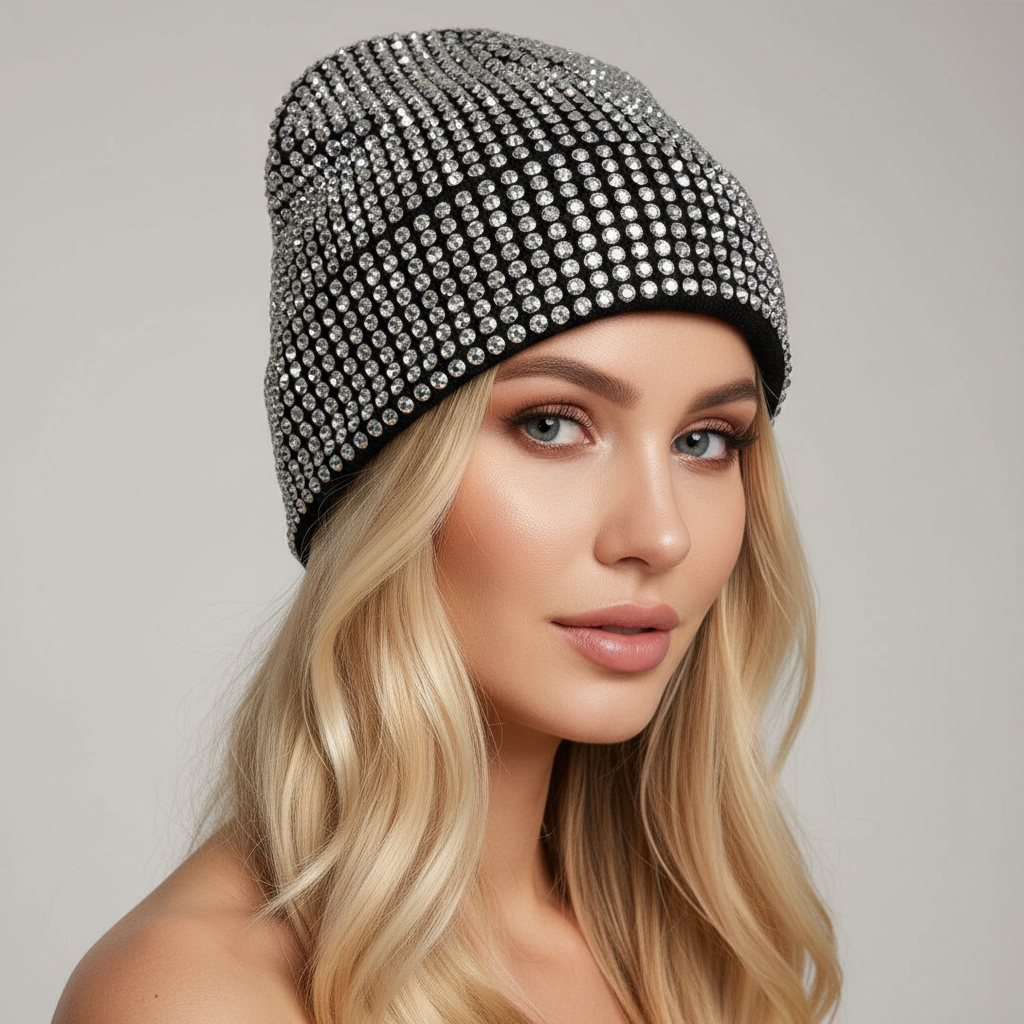 Rhinestone Studded Beanie Hats