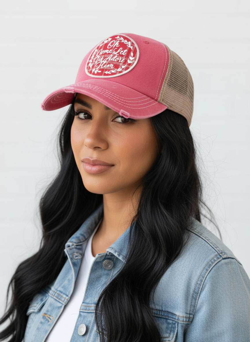 Distressed Red Christmas Trucker Hat