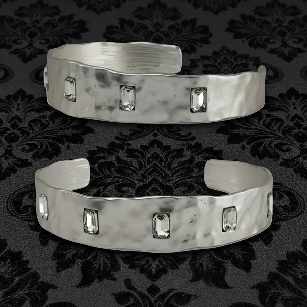 Rhinestone Silver Tone Stud Bangle Bracelet