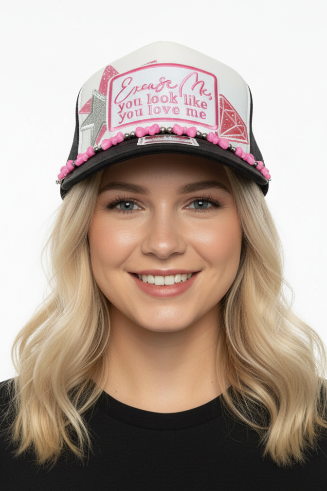 Black Excuse Me You Look Like You Love Me Trucker Hat