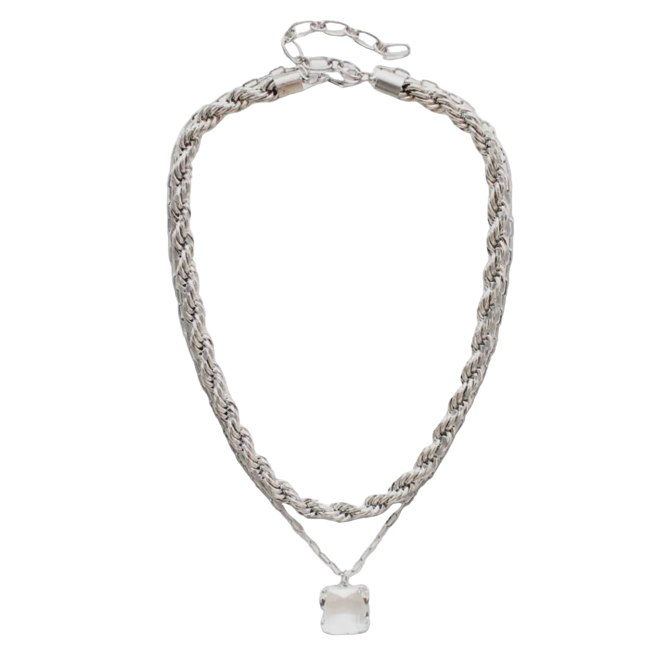 Silver Tone Double Chain Necklace
