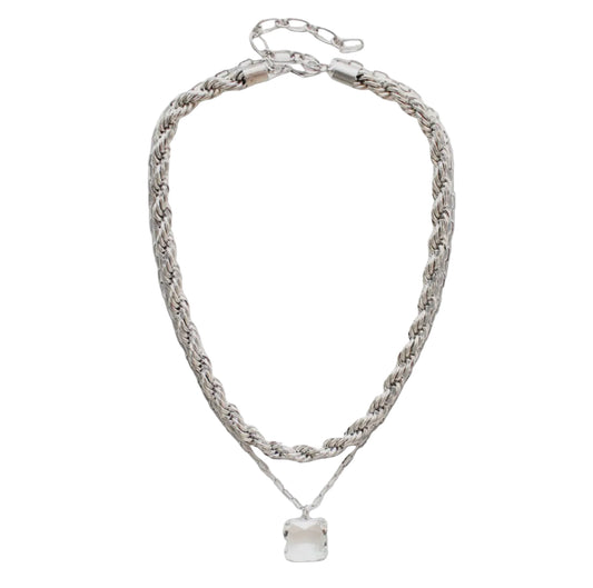 Silver Tone Double Chain Necklace