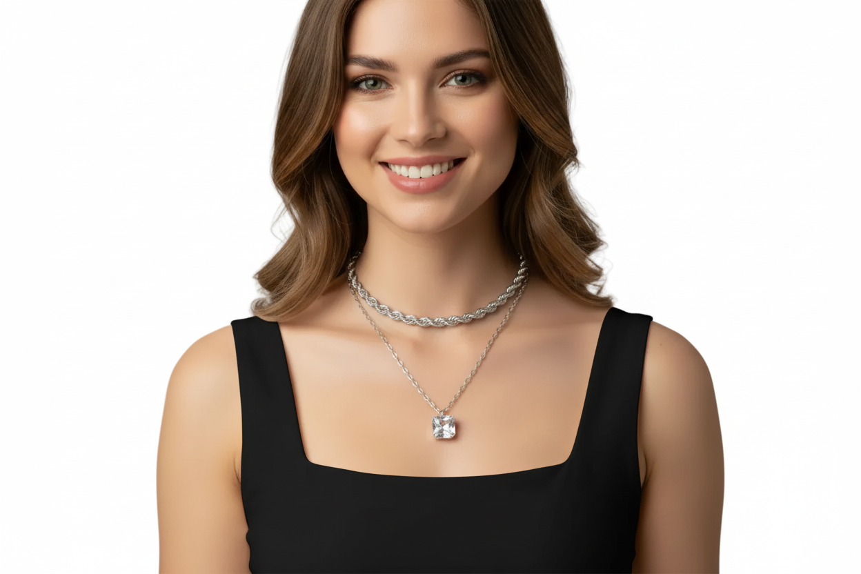 Silver Tone Double Chain Necklace