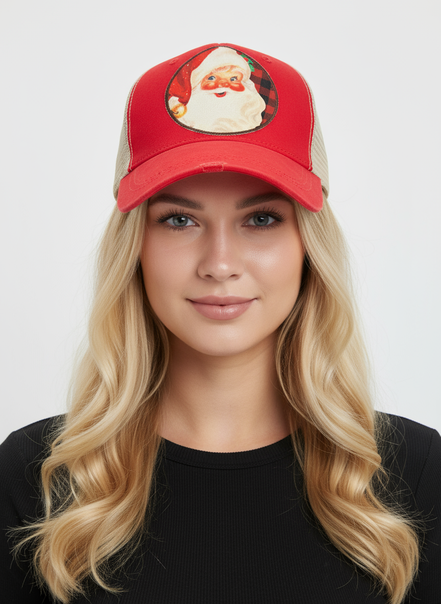 Vintage Santa Buffalo Plaid Trucker Hat