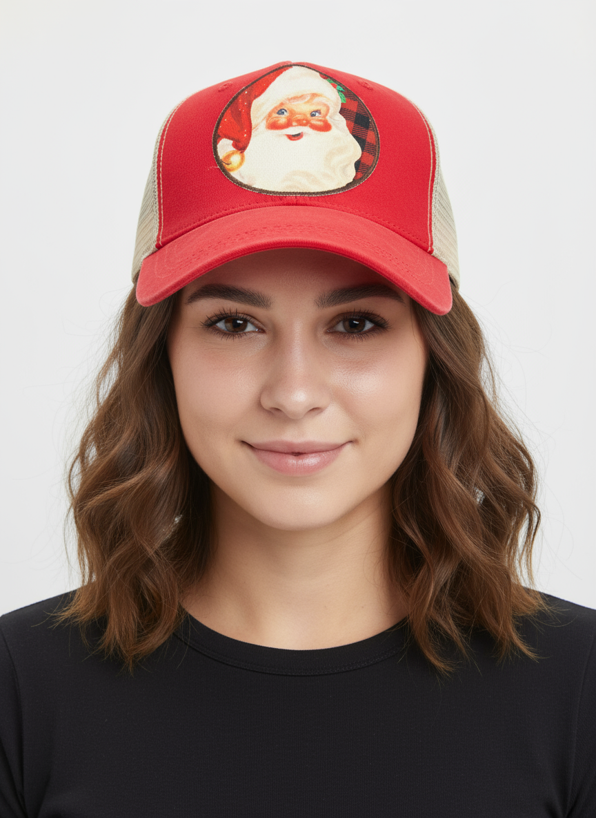 Vintage Santa Buffalo Plaid Trucker Hat