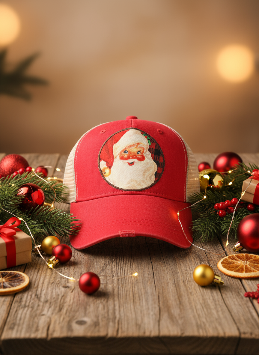 Vintage Santa Buffalo Plaid Trucker Hat