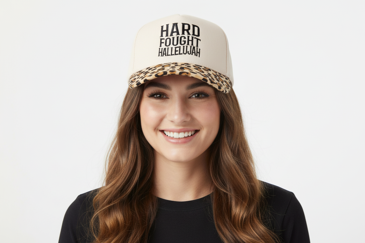 Hard Fought Hallelujah Embroidered Leopard Bill Ballcap
