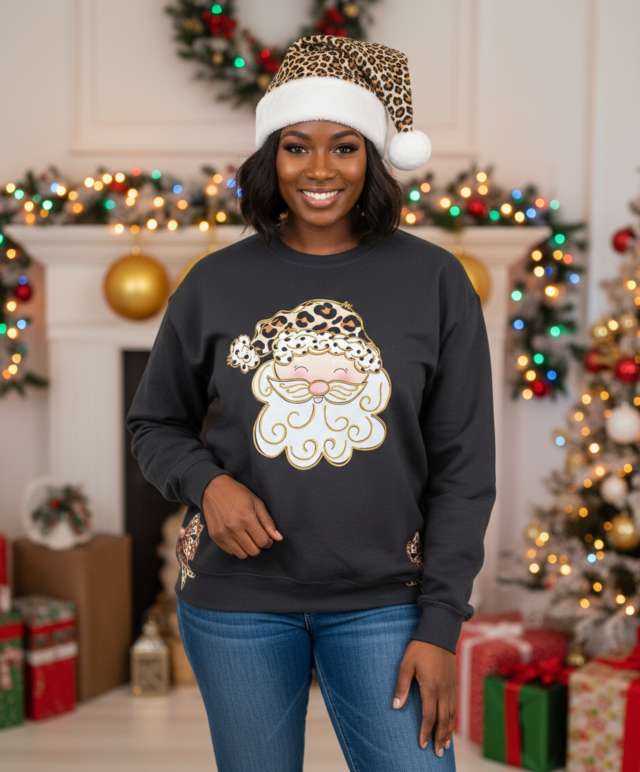 Leopard Santa Bows Christmas Sweatshirt