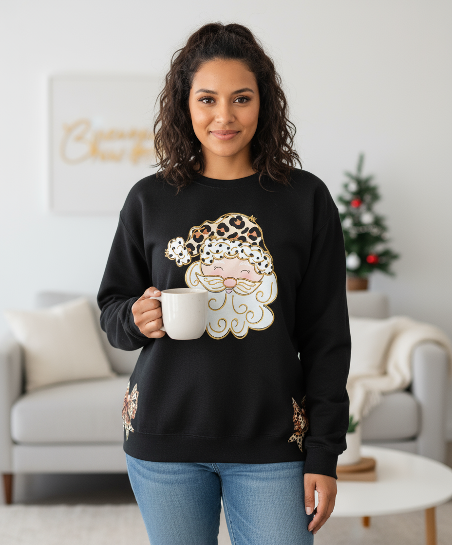 Leopard Santa Bows Christmas Sweatshirt