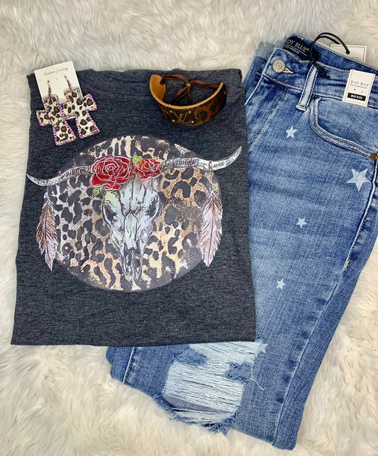 Cow Skull Leopard graphic tee