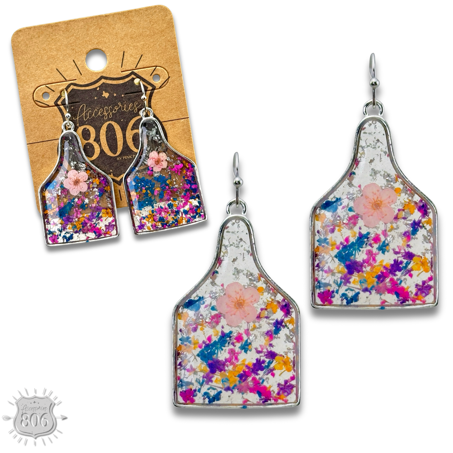 Pressed Flower Ear Tag Earrings