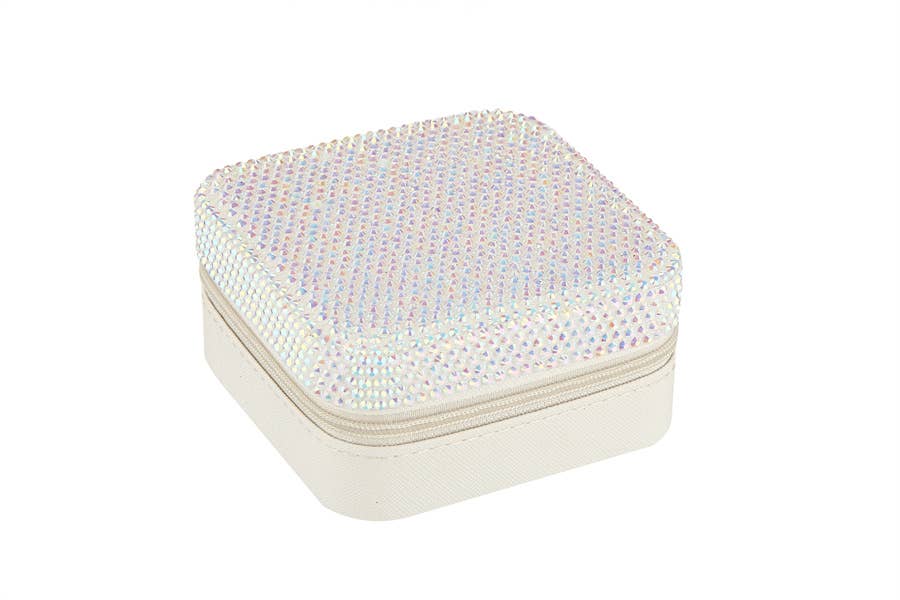 Ladies Rhinestone Multi Compartment Jewelry Box: White