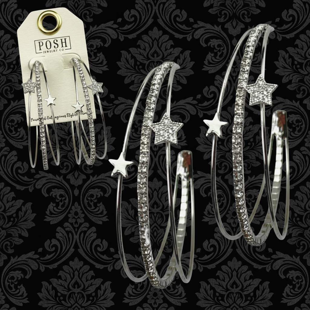 Triple Hoop Rhinestone Star Earrings