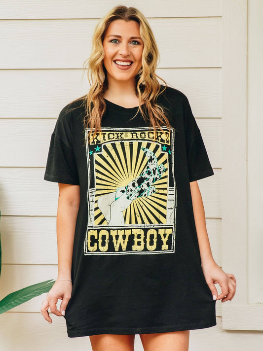 Kicks Rocks Cowboy tee shirt dress: Black / Plus Size