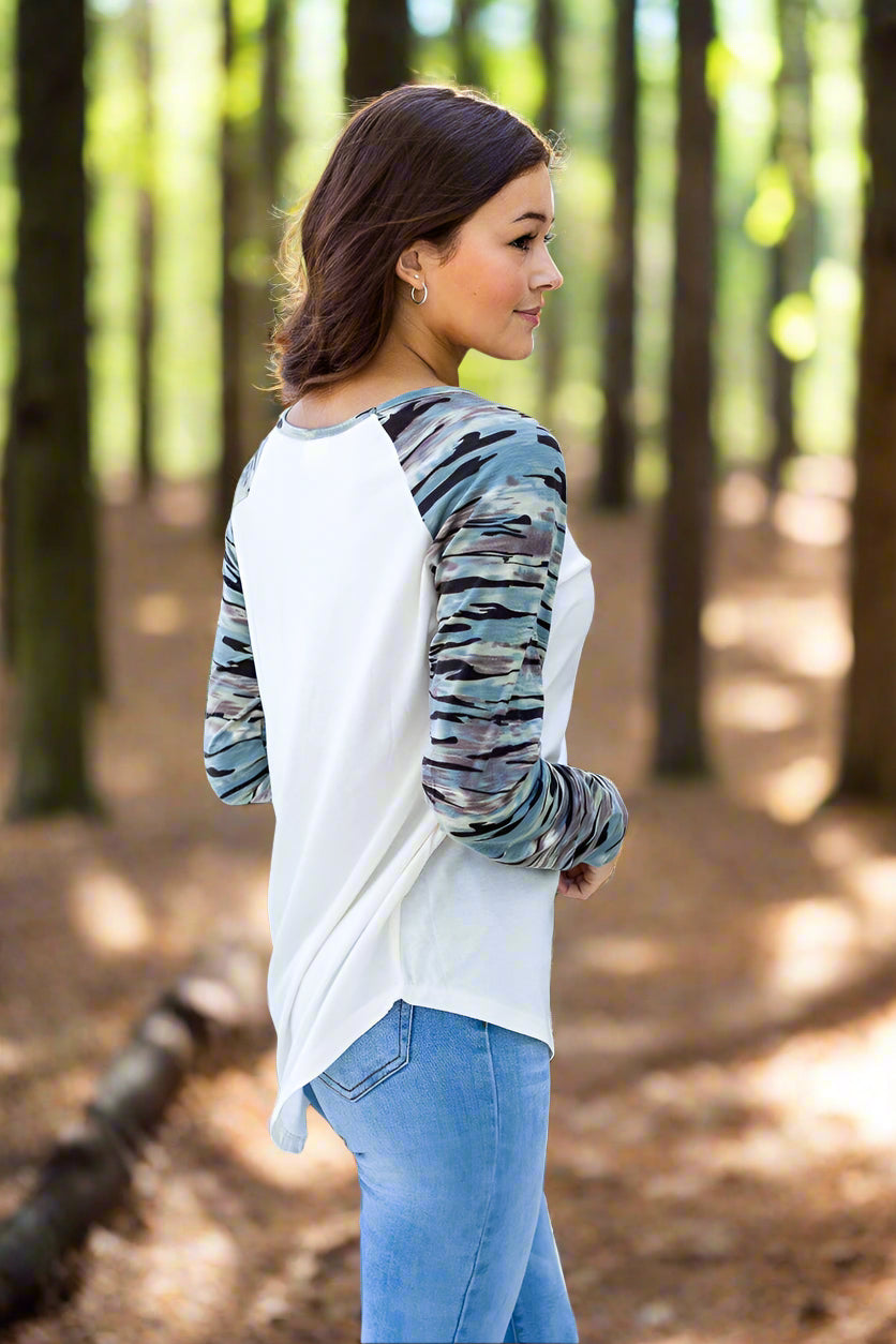 Women's White Camo Print Long Sleeve