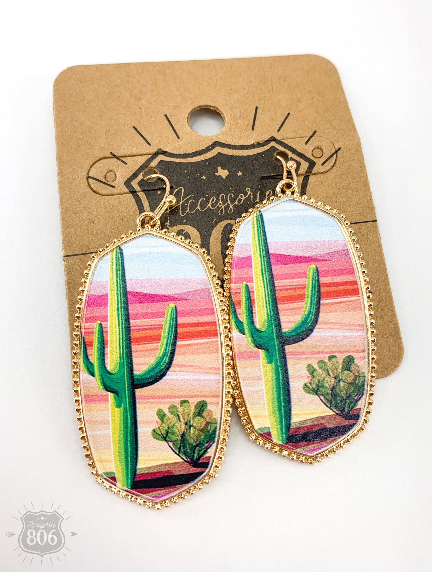 Cactus Inlay Earring Silver