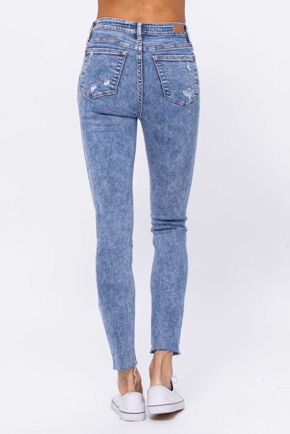 Judy Blue Plus Size High Rise Skinny Wash Destroyed Hem Jeans