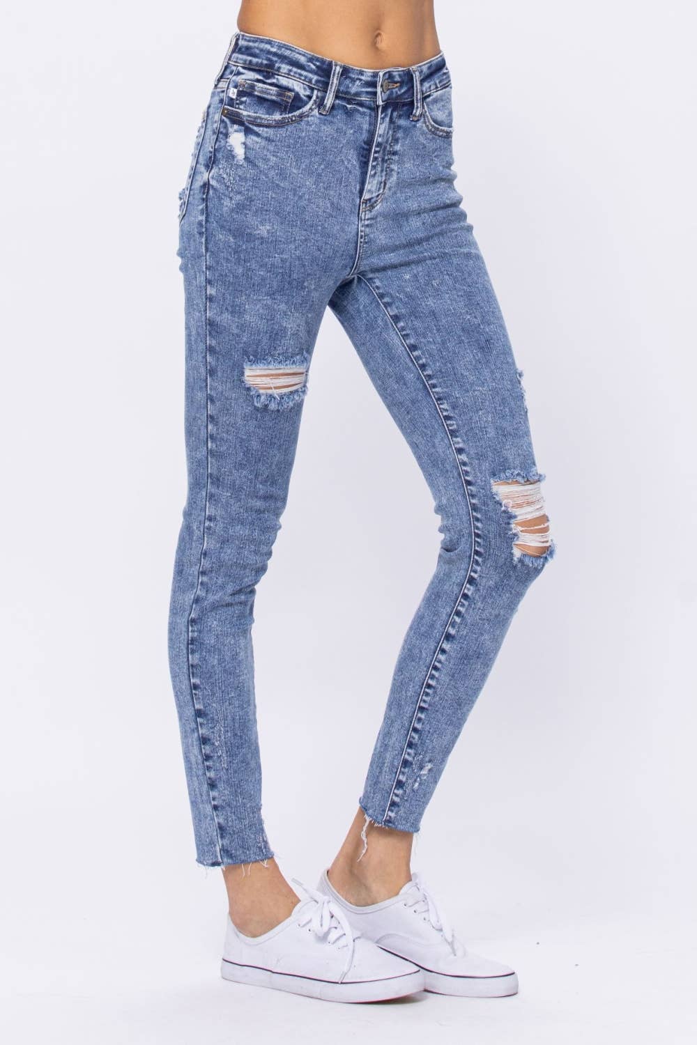 Judy Blue Plus Size High Rise Skinny Wash Destroyed Hem Jeans