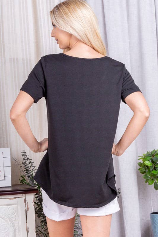 SOLID TOP WITH BLACK SEQUINS POCKET BLACK