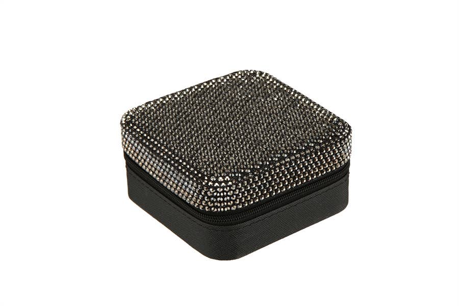 Ladies Rhinestone Multi Compartment Jewelry Box: Black
