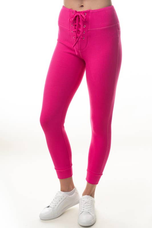 High Waisted Hot Pink Solid Knit Leggings