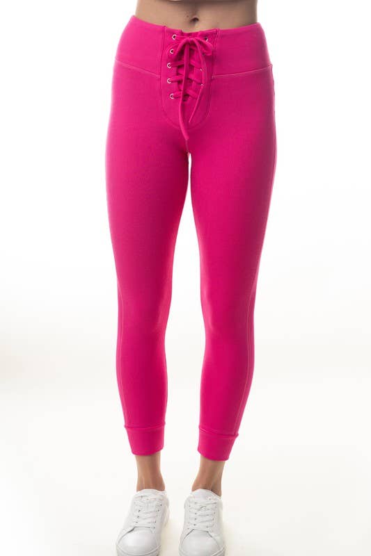 High Waisted Hot Pink Solid Knit Leggings