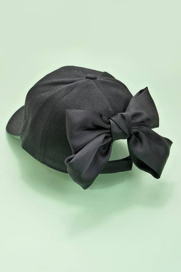 BIG BOW RIBBON BASEBALL HAT CAP Black