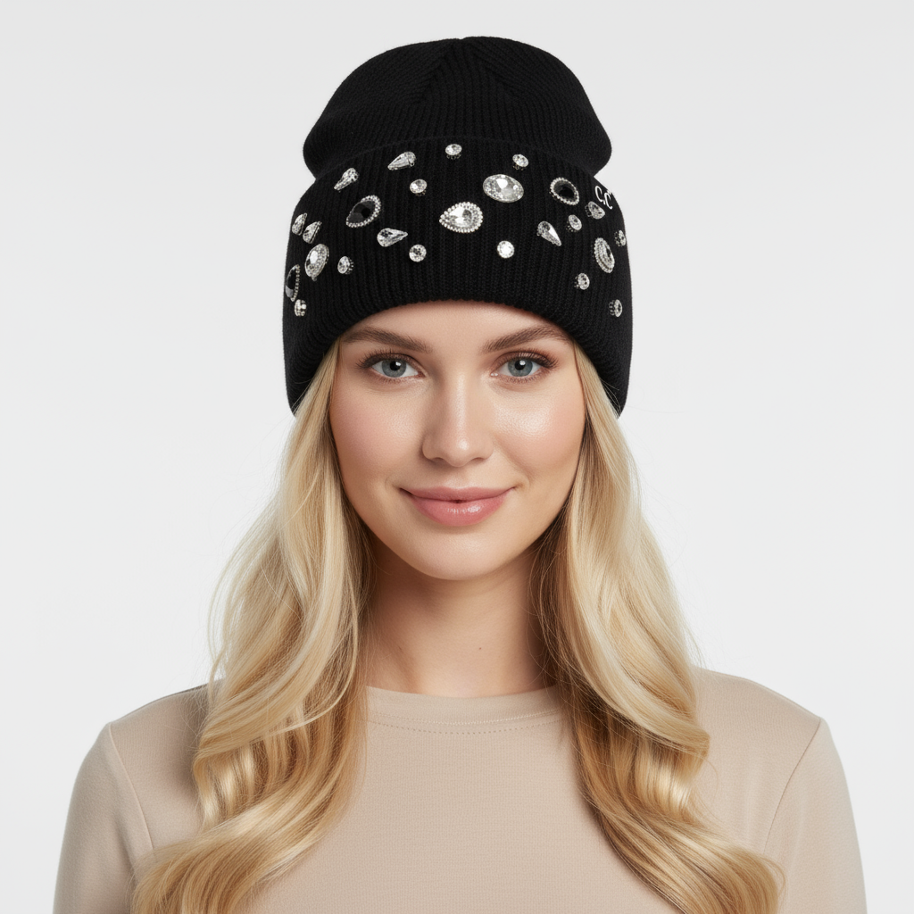Rhinestone Charm Cuff Beanie