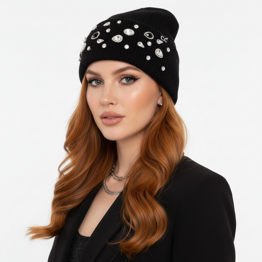 Rhinestone Charm Cuff Beanie
