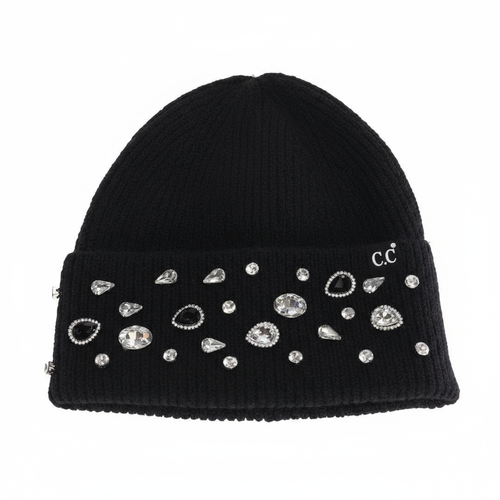 Rhinestone Charm Cuff Beanie