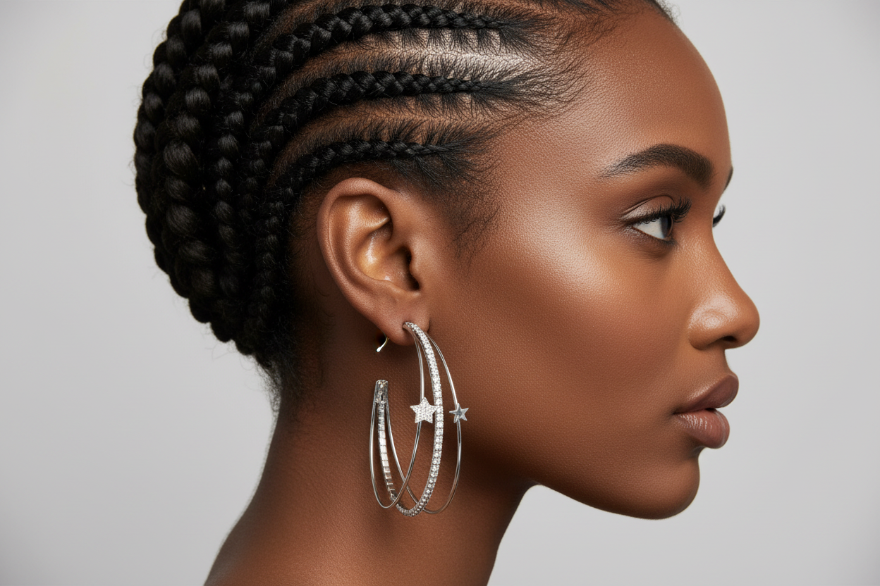 Triple Hoop Rhinestone Star Earrings