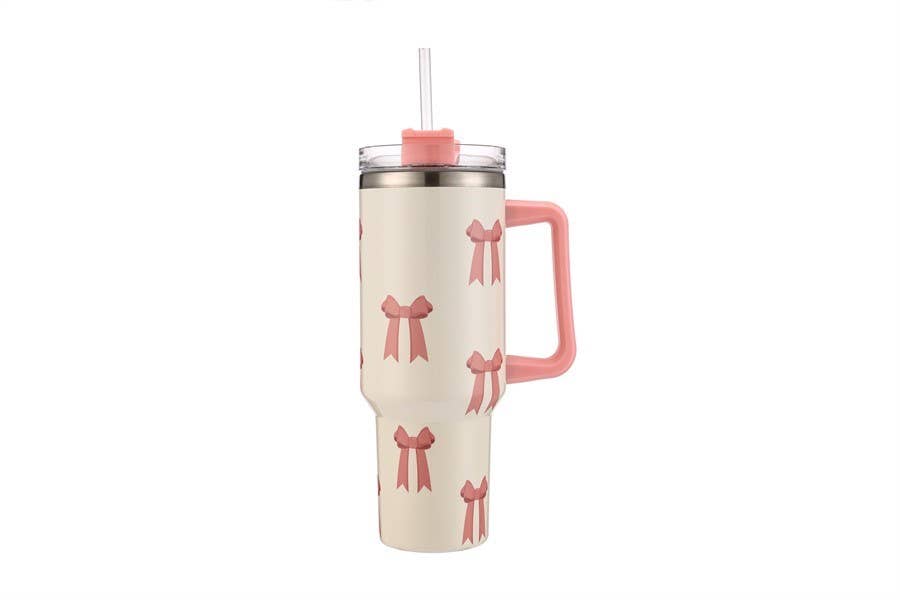 Pink Bow Printed Theme 40 oz Tumbler Cup