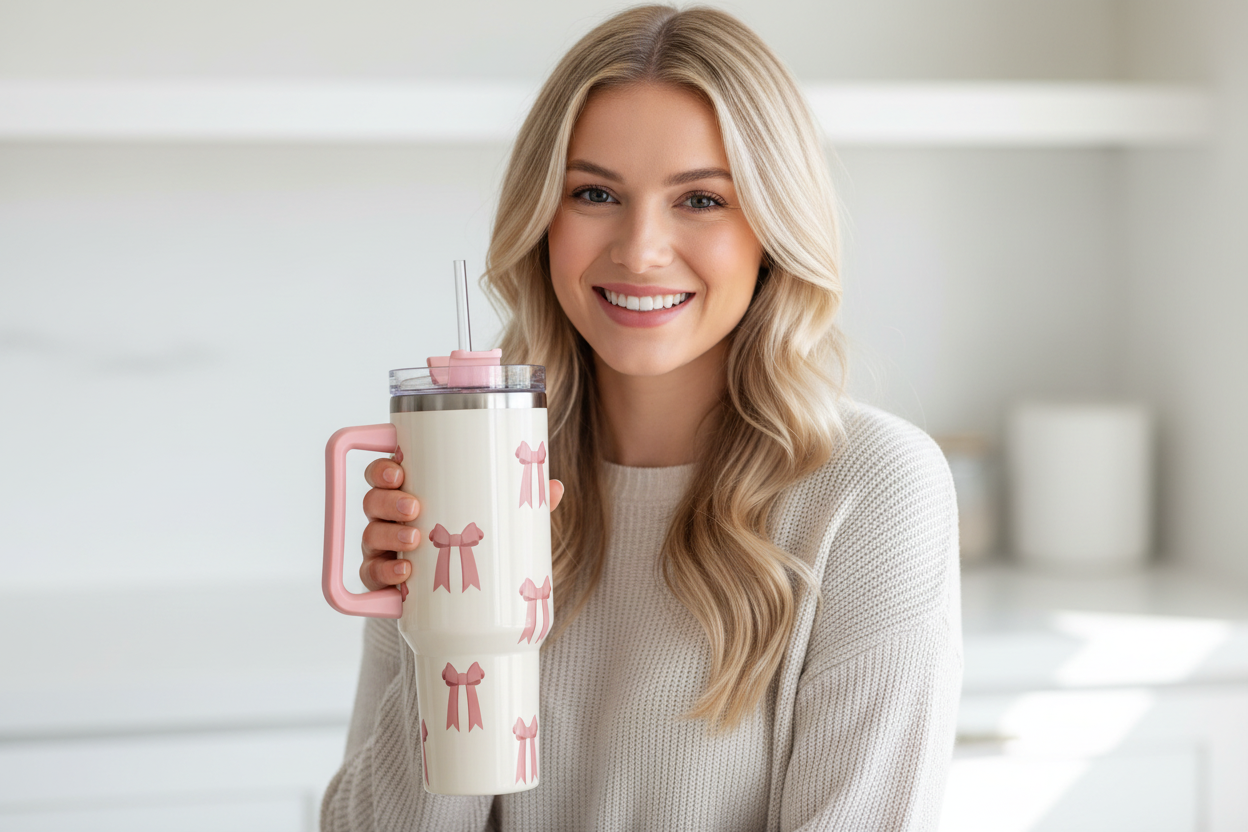 Pink Bow Printed Theme 40 oz Tumbler Cup