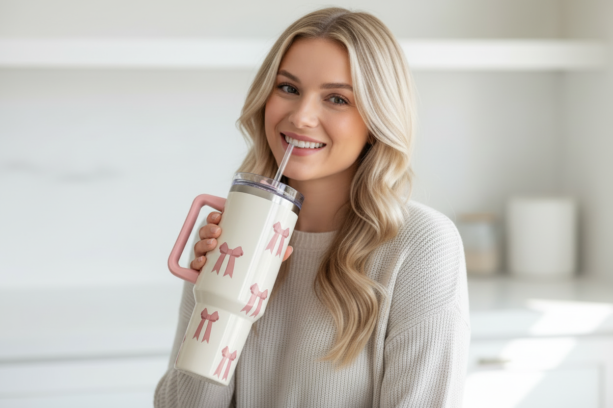 Pink Bow Printed Theme 40 oz Tumbler Cup