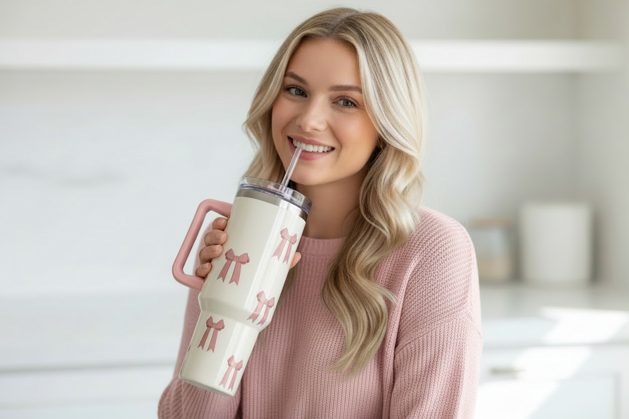 Pink Bow Printed Theme 40 oz Tumbler Cup