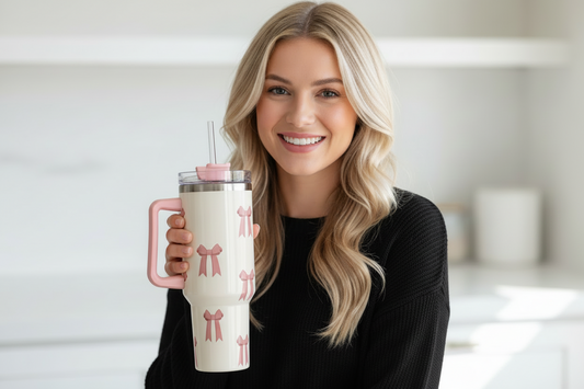Pink Bow Printed Theme 40 oz Tumbler Cup