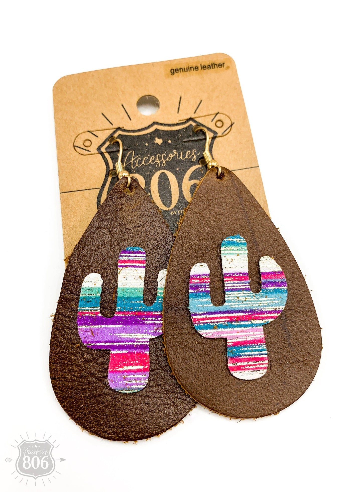 Cactus Brown Leather Earrings