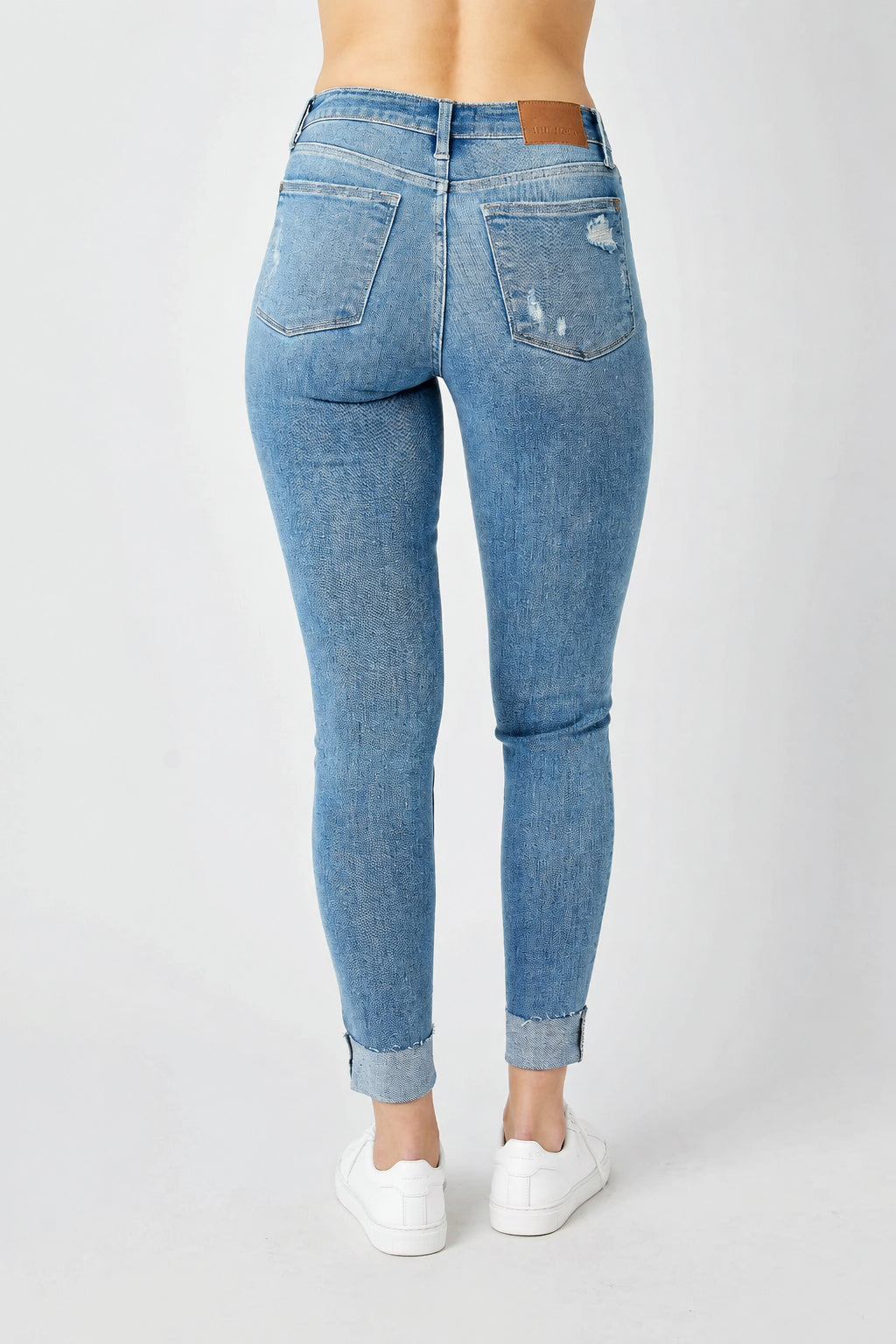 Judy Blue Distressed Denim & Cuff Skinny Jeans