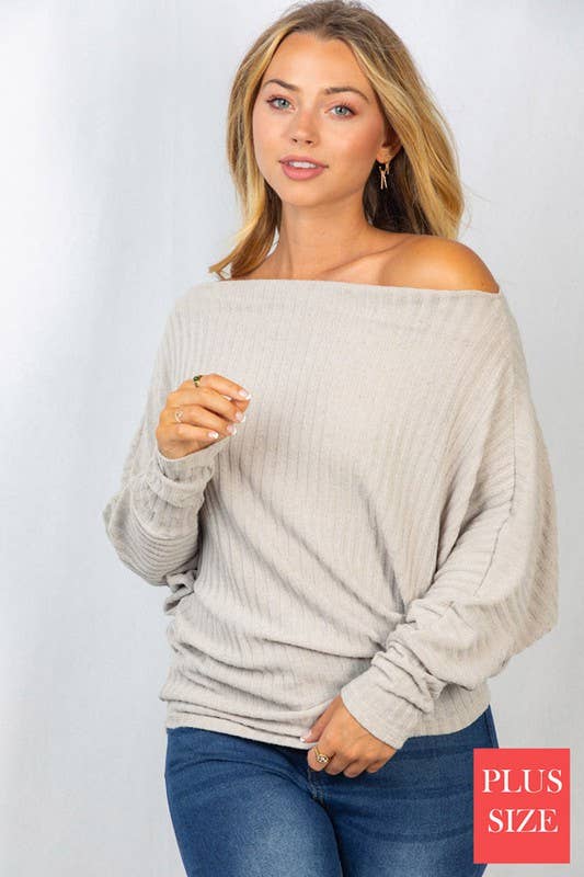 Long Sleeve Solid Knit Top Natural