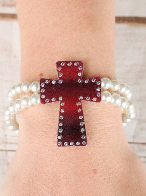 Red & Black Ombre Cross Bracelet with AB Crystals