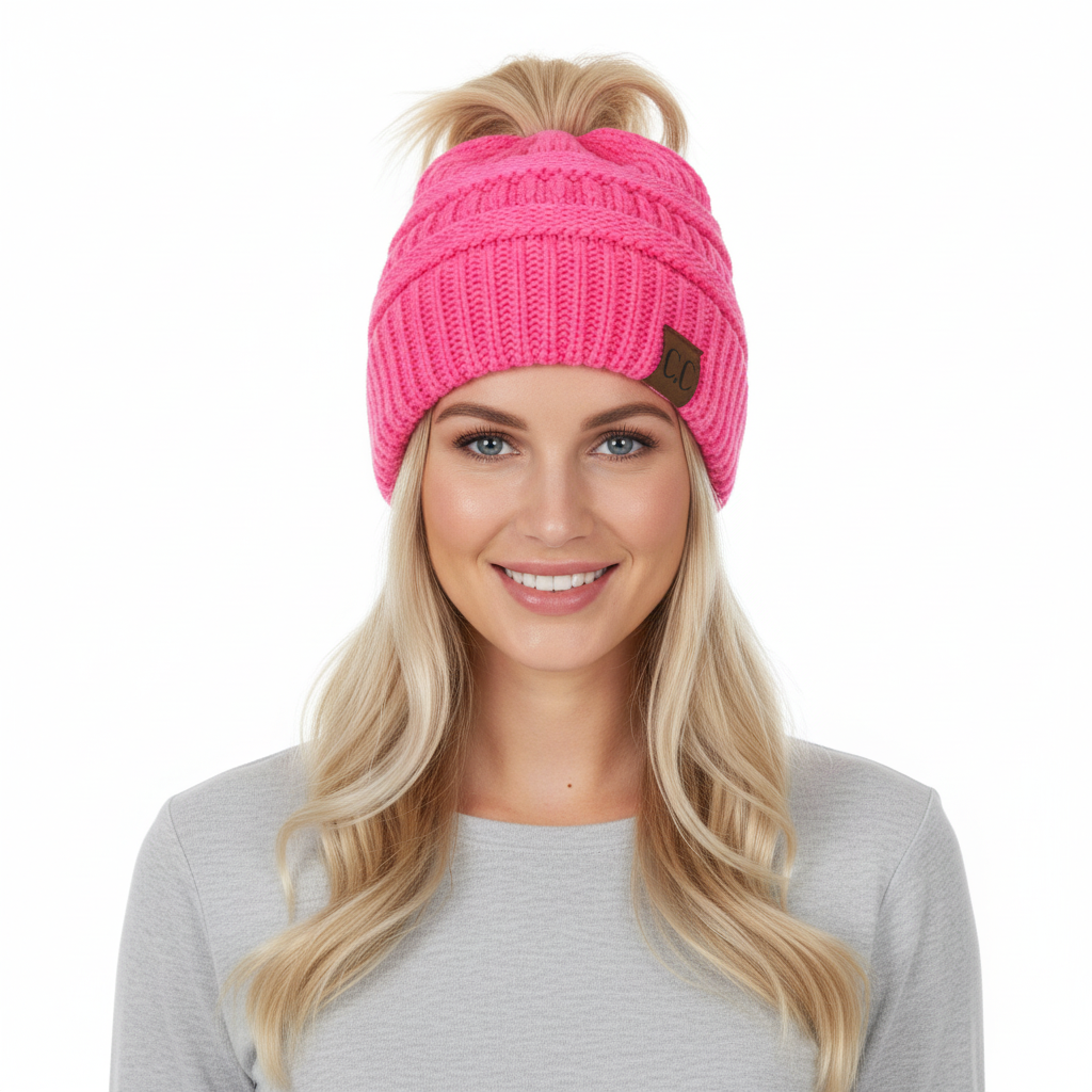 Solid Classic Candy Pink Beanie Tail